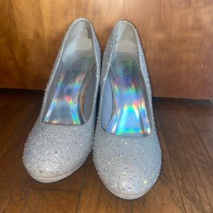 Silver Sparkly High Heels with Gems